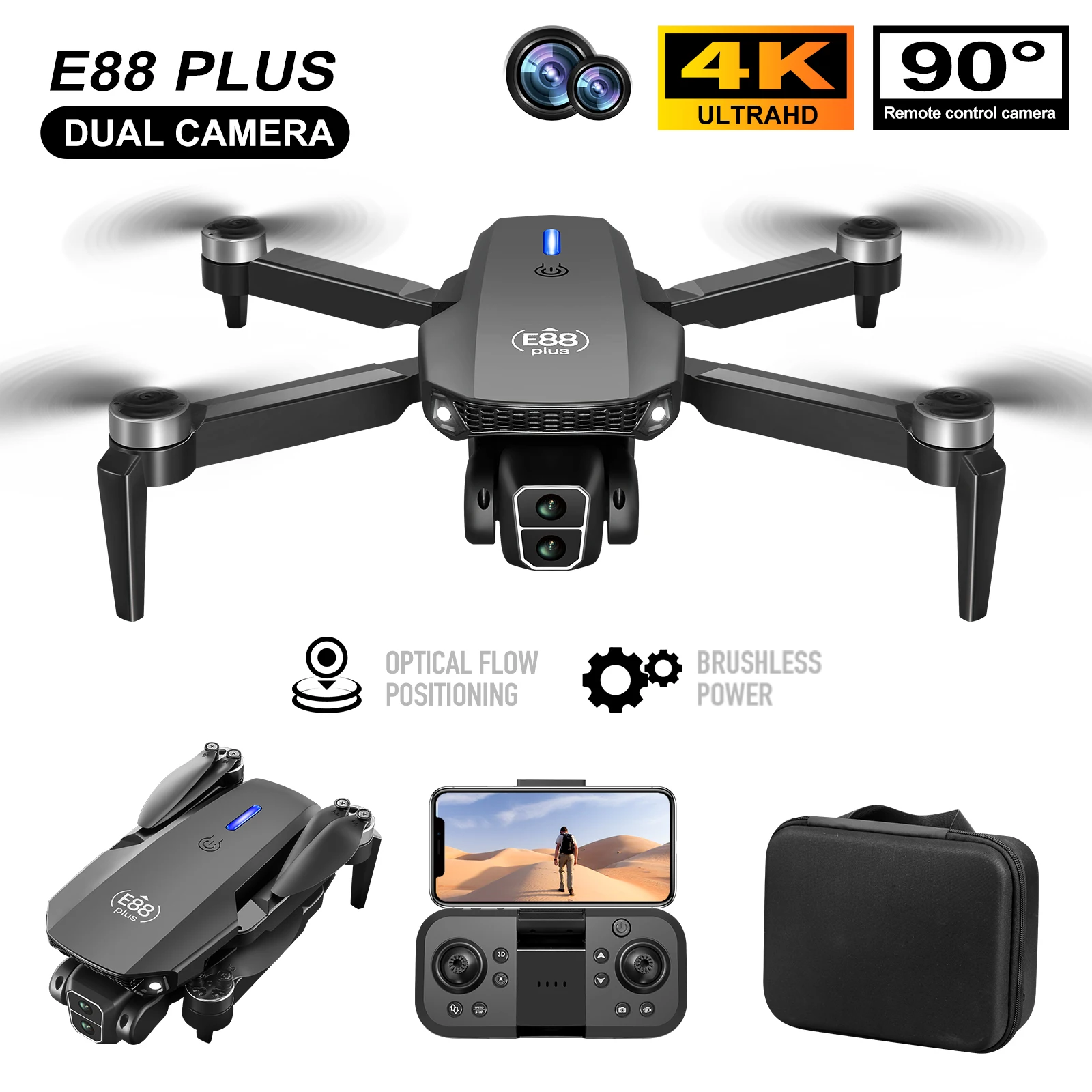 Drone Cinematic - Nuevo Dron cuadricóptero E88 Plus: 90